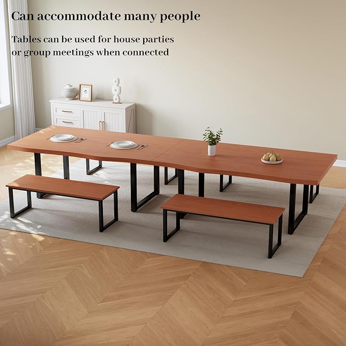 63" Dining Table with 2 Bench, Modern Kitchen Table Set for 4 to 6 Persons, Thickened MDF Wooden Table for Dining Room, Kitchen,Living Room