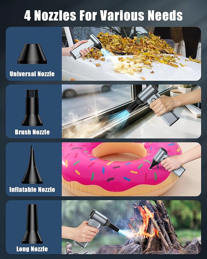 Compressed Air Duster with150,000RPM Brushless Motor, 8000mAh Battery, LED Light, 4-Gear Adjustable Electric Air Blower for Home, Car, Computer, Outdoor