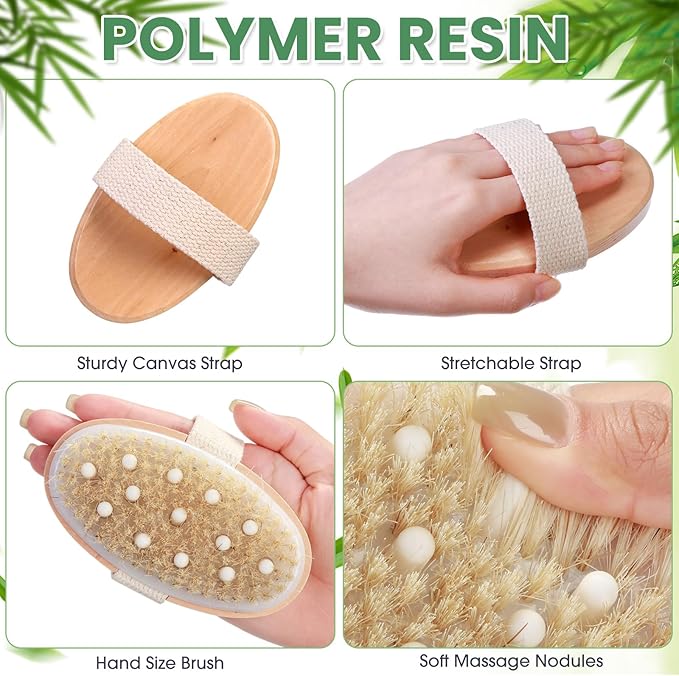 Gejoy 20 Pcs Dry Brushing Body Brush Exfoliating Brush with Massage Nodule Dry Skin Body Scrubber for Shower Bath Back Circulation Improvement Dead Skin Exfoliator (4.92 x 2.56 Inches,Wood Color)