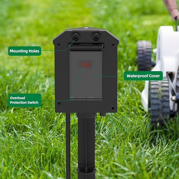 TiFFCOFiO Outdoor Power Strip Weatherproof, 90 FT Extension Cord with Stake, 6 Grounded Weatherproof Outlets for Yard Decorations, 15A/1875W, ETL Listed