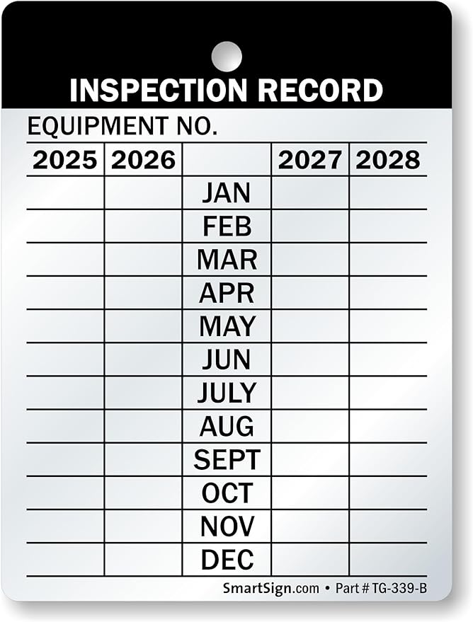 SmartSign Inspection Record Tags, 4-Year Maintenance Write-On Tags, 3 x 2.25 inch, 20 mil Thick Heavy Duty Aluminum, Pack of 10