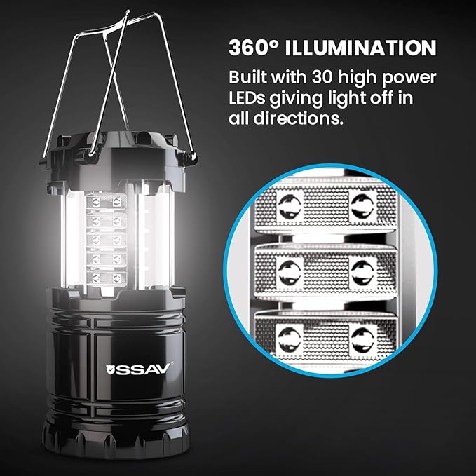 3 Pack LED Camping Lantern, LED Lanterns, Suitable Survival Kits for Hurricane, Emergency Light for Storm, Outages, Outdoor Portable Lanterns, Black, Collapsible | Batteries Included