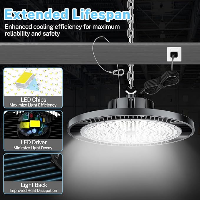 THELUX 1PACK UFO Led High Bay Light Shop Light 200W Super Bright 30000Lm 5000K,100V-277V, Isolated Driver with IP65 LED Shop Light for Garage Warehouse Factory Logistics Center with FCC certificated