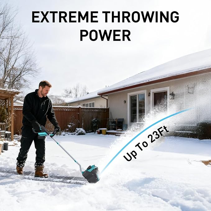 12-Inch Cordless Brushless Snow Shovel Compatible with Makita 18V Battery(Tool Only) Electric Snow Blower with 23ft Throwing Distance, Adjustable Chute, Smart Control, LED Light for Driveway, Patio