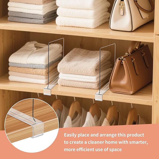 10 Pack Clear Shelf Dividers for Closets, Acrylic Dividers for Shelves, Closet Shelf Divider for Organization,Organizers & Separators for Shelf Storage, Home Closets, Cabinets
