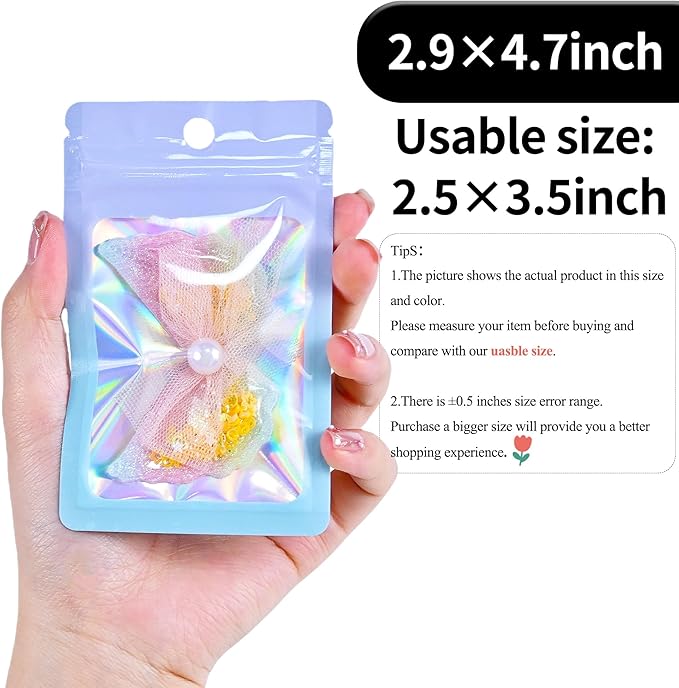 100 Pack Resealable Plastic Bags for Food Storage, Zipper Bags with Clear Front Window, Packaging Pouch for Small Business (Pink & Blue, 2.9x4.7 inch)