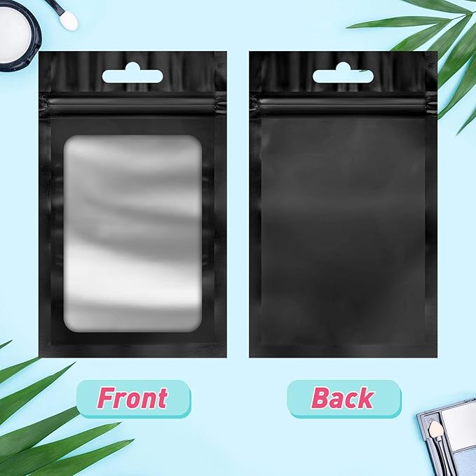 Funfery 300 Pack Smell Proof Resealable Bags for Food Storage,Mylar Clear Bags 3.1x5.1 Black Packaging Bag- Edibles,Odorless Scent Proof Bag for Cookies, Zip Foil Pouch for Small Business