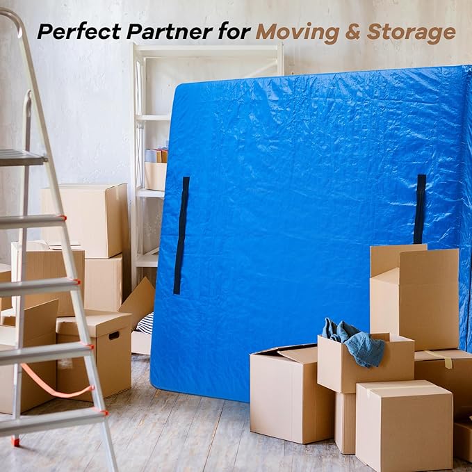 Mattress Bags for Moving, BETU Mattress Protector Waterproof Mattress Cover Full XL Size Storage Bags with 8 Heavy-Duty Handles and Zipper for Bed Extra Thick Large Reusable (82"x57"x15" Blue)