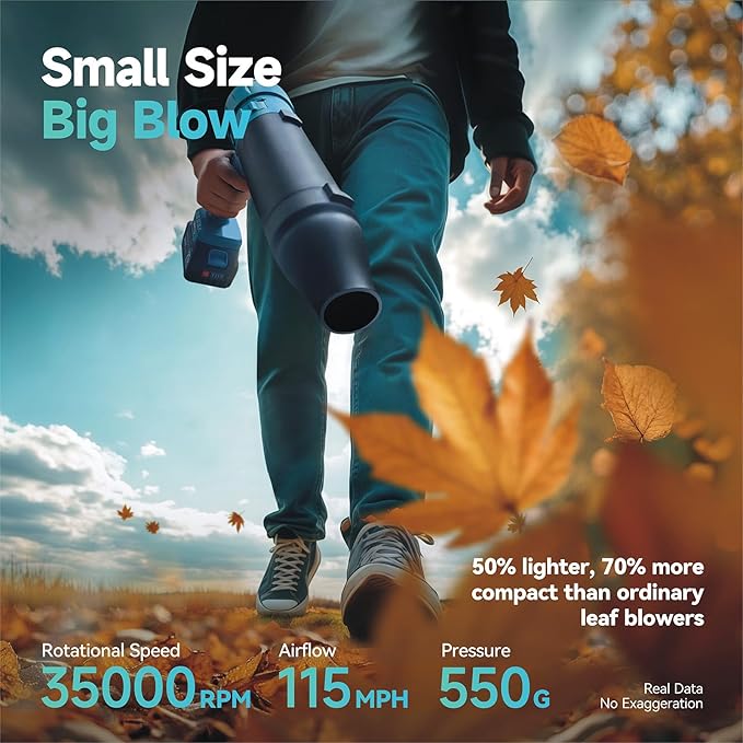 Cordless Leaf Blower, Premium Handheld Leaf Blower + 3 Nozzles and 2 Batteries with Level Indicator, Stepless Speed Control, Blowers for Lawn Care, Patio Cleaning and Dust