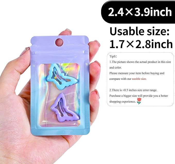 100 Pack Resealable Plastic Bags for Food Storage, Zipper Bags with Clear Front Window, Packaging Pouch for Small Business (Pink & Blue, 2.4x3.9 inch)