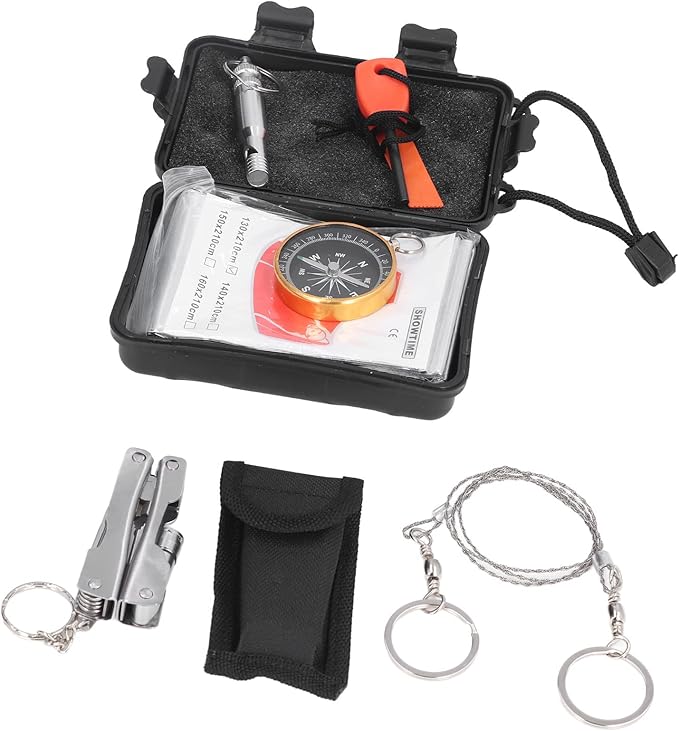 Survival Tool Kit Emergency Box Portable Sturdy Durable Large Storage Space for Car Home Travel Camping Office Sports Stainless Steel Aluminum Plastic Magnesium Rod 260g 9.17oz