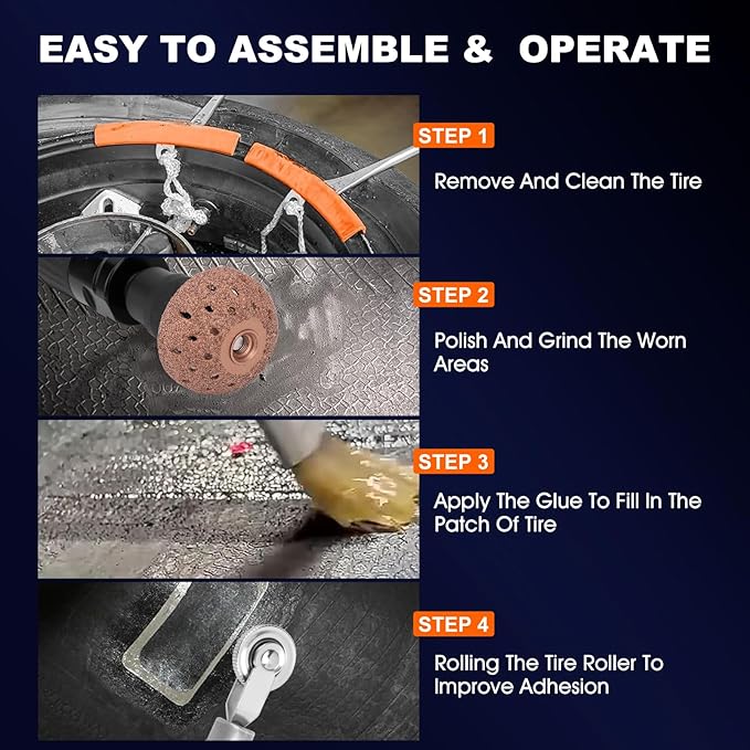 Air Tire Repair Polish Patch Tools, 2500RPM Air Tire Buffer Tire Patch Kit with Tungsten Steel Head for Tire Maintenance Polishing Grinding Repair