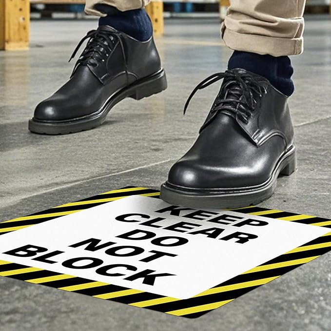 5 Pack Keep Clear Do Not Block Sign 17 × 17 Inches Caution Warning Safety Sticker Self Adhesive Vinyl Waterproof Signage for Factory Warehouse Workplace