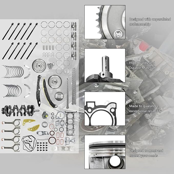 G4KJ 2.4L Engine Rebuild Overhaul Kit w/Crankshaft, Timing Chain Kit, Head Gasket Set & Pistons Fits for Kia Sportage; for Hyundai Sonata Santa Fe Sport Replace#23111-2G200 21020-25150 23040-2G510