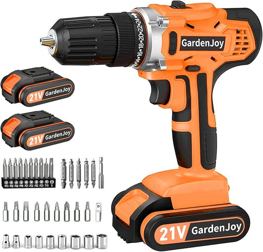 GardenJoy 20v Cordless Drill Set, Power Electric Kit 2 Batteries With Charger 30Nm 2-Speed 3/8" Keyless Chuck 24+1 Torque Drill Driver screwdriver Bits with LED Electric Work Light for MEN DIY