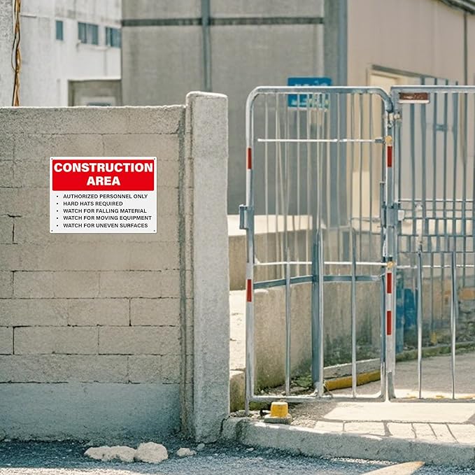 2 Pack Construction Area Signs Authorized Personnel Only Sign 14 × 10 Inches Aluminum Rust Free Fade Resistant Signage for Indoor Outdoor Use