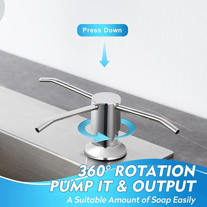 CREA Chrome Built-in Soap Dispenser for Kitchen Sink,Stainless Steel Kitchen Dish Soap Dispenser Pump,in Counter Soap Dispensers Under Sink Mouted Soap Dispenser Set 39" Tube 17oz Large Bottle