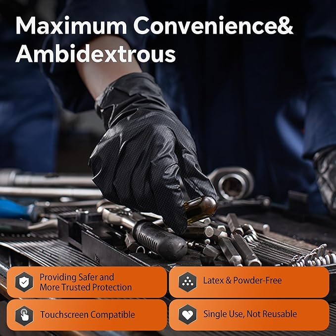 10mil Nitrile Gloves Thick,Industrial Disposable Gloves with Diamond Textured,Heavy Duty Mechanic Glove,Latex Free