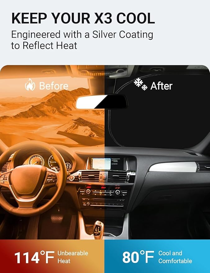 Proadsy 2025 Upgrade Windshield Sun Shade Custom Fit 2017-2011 BMW X3 4-Layer Foldable Front Sunshade Protector Sun Visor Blocks UV Rays Keep Car Cooler