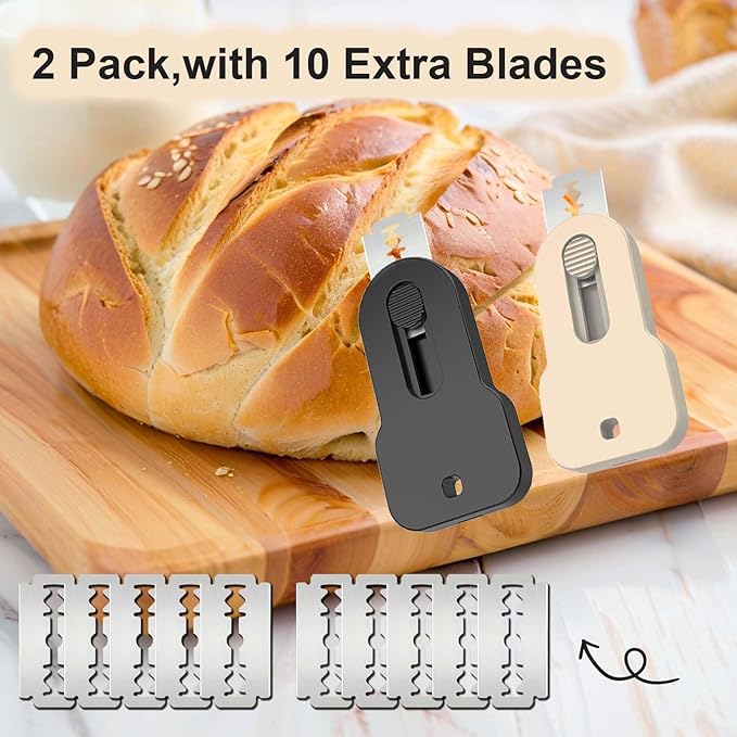 Bread Lame Scoring Tool Retractable Magnetic 2 Pack Sourdough Scorer with 10 Stainless Steel Blades / Razor for Professional Bakery Artisan Breads Making Sour Dough Cutter Knife Baking Accessories