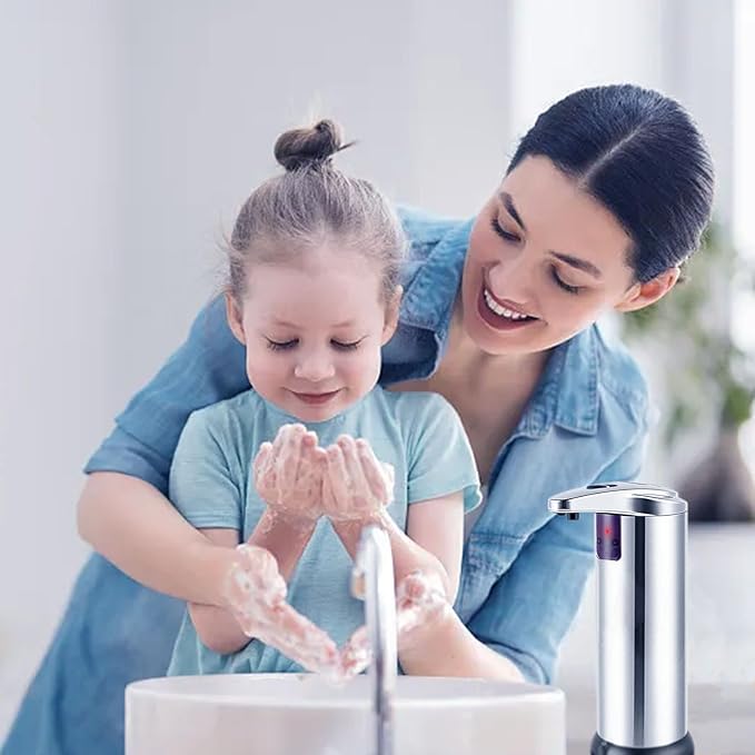 Automatic Soap Dispenser, Touchless Dish Soap Dispenser 260ml with Infrared Sensor, Liquid Dispenser for Kitchen, Bathroom, Toilet, Hotel, Restaurant (Silver)