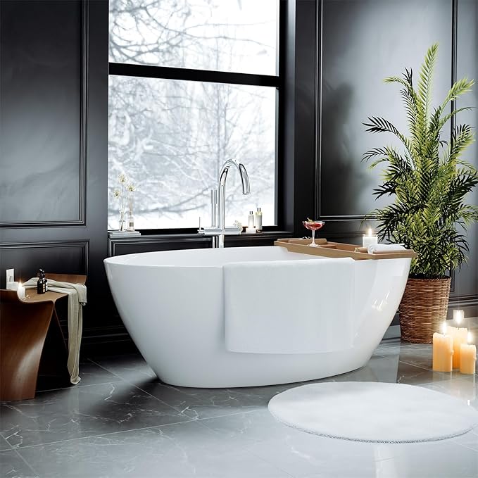 Empava Freestanding Bathtub, 71" Soaking Tub with Center Drain & Overflow – Acrylic Tub, Non-Slip Flat Bottom, Glossy White, cUPC Certified