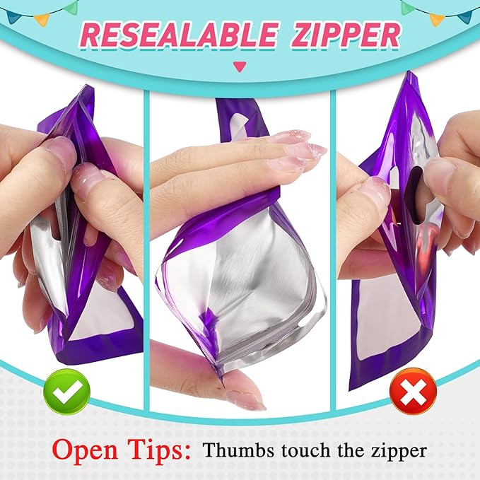 Funfery 300 Pack Smell Proof Resealable Bags for Food Storage,Mylar Clear Bags 4x6 Purple Packaging Bag- Edibles,Odorless Scent Proof Bag for Cookies, Zip Foil Pouch for Small Business