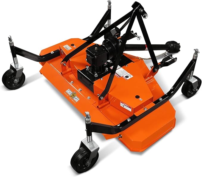 3 Point PTO 60'' Working Width Finish Mower Attachment for 18-50hp Tractor, Category 1 Hitch, 4-Tires, 0.4'' - 4.5'' Adjustable Cutting Height, Model FM150