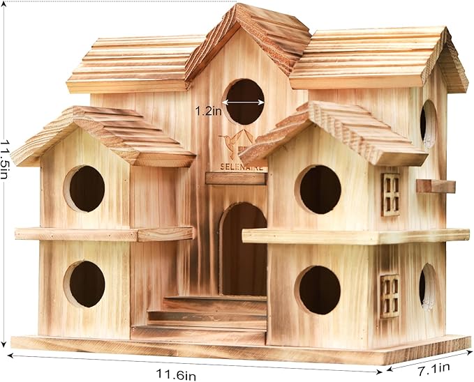 Large Bird House with 10 Holes - Handcrafted Wooden Martin House for Outdoor, Ideal for Purple Martins, Bluebirds, Finches, Cardinals, Sparrows, Chickadees
