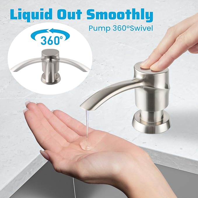 SAMODRA Soap Dispenser for Kitchen Sink, Lotion Dispenser Pump for Kitchen Sink, Brushed Nickel ABS Pump with with 11 OZ Bottle (Brushed Nickel)