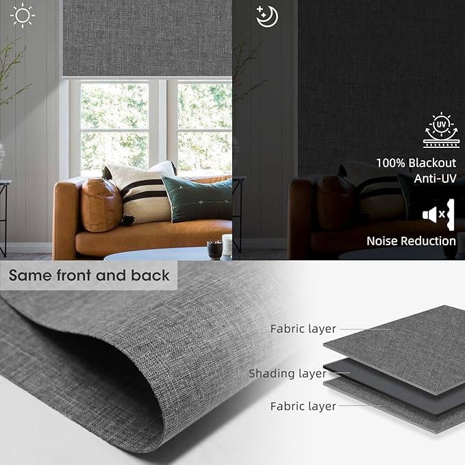 SmartWings Motorized Blinds Dual-Sided Blackout Shades Remote Control Smart Blind Shade Work with Thread Homekit Apple Z-wave Alexa Automatic Roller Shade Customized 16"-110"W (Bouvardia Medium Grey)