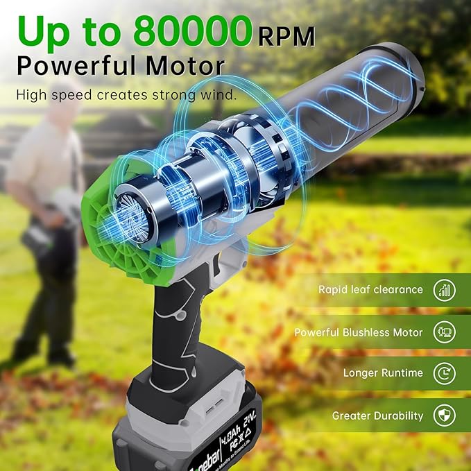 Upgrade Leaf Blower Cordless,Jonebar Electric Leaf Blower with Battery and Charger,21V 4.0Ah Lightweight Handheld Mini Turbo Jet Blower with Extended Nozzle for Lawn Care,Yard and Garden