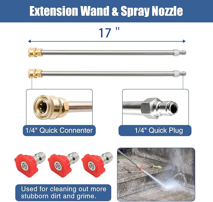 janz 17" Pressure Washer Surface Cleaner with 4 Wheels, 1/4" Quick Plug, 2 Extension Wands, 2 Replacement Nozzles and 3 Spray Nozzles, 4000 PSI
