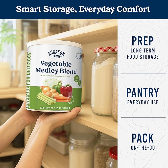 Augason Farms Vegetable Medley Blend Can - Dehydrated Mixed Veggies - Gluten Free Emergency Food Supply with Long Shelf Life for Survival, Disaster Prep & Everyday Meals - 131 Servings