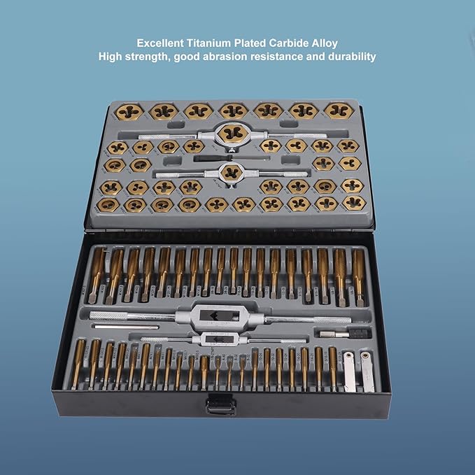 86PCS Tap Die Set Plated Carbide Essential Threading Rethreading Tool Kit for Automotive and Mechanical Repairs