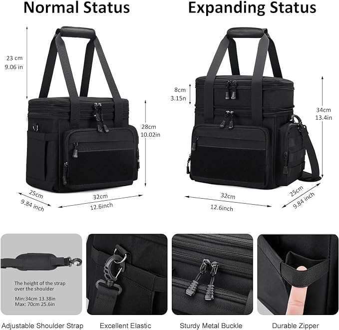 Large Tactical Lunch Box for Men, Insulated Lunch Bag Adult, Thermal Lunchbox Leakproof Waterproof Cooler Bag, Dual Compartment Lunch tote, Large Lunch Pail for Office Camping (Black) 24L