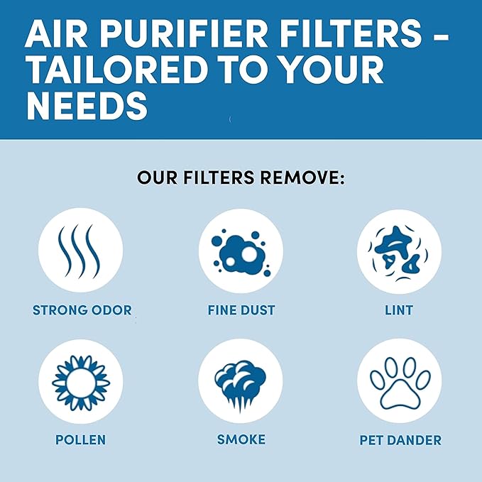 Veva 2 HEPA Air Filters & 6 Carbon Pre-Filters Replacement Filter C Compatible with Germguardian FLT5000/FLT5111 FLT5250PT, AC5000, AC5000E, AC5250PT, AC5350B, AC5350BCA, AC5350W, AC5300B