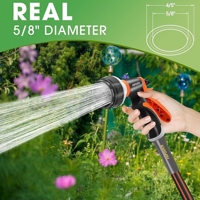 Heavy Duty Garden Hose – 5/8 Inch Flexible, Lightweight Hybrid Hose with 600 PSI Burst Pressure, Swivel Handle,All-Weather Water Hose, Durable Copper Male/Female Fittings (Black, 50FT)