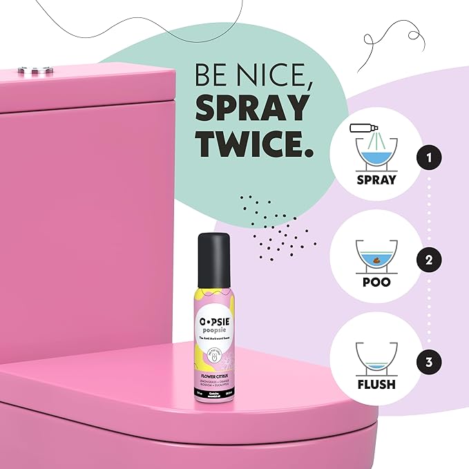 OOPSIE POOPSIE - Flower Citrus - Before & After You Go Toilet Spray 2oz - Portable Odor Eliminator - 4 Pack