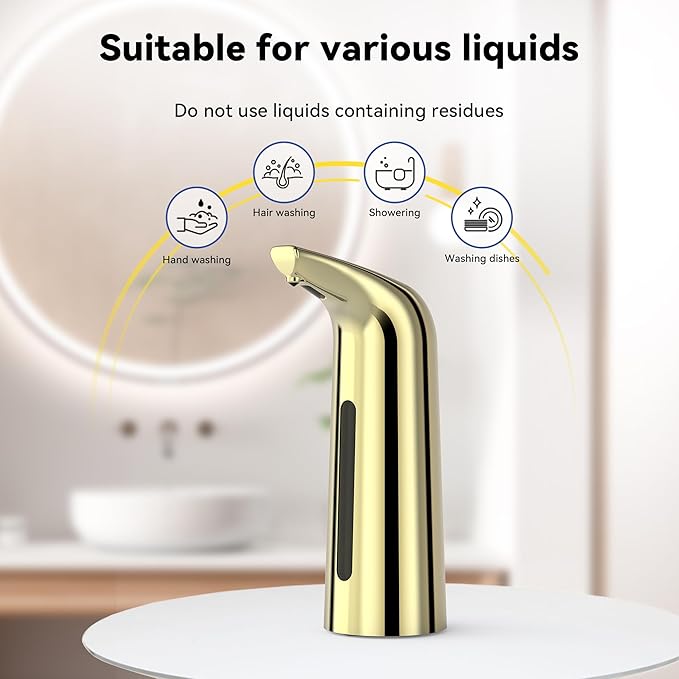 Automatic Soap Dispenser with Infrared Sensor - Adjustable 4-Level Touchless Hand Soap for Kitchen, Bathroom - Battery Operated Electric Dispenser, Durable Plastic, Smart Soap Holder