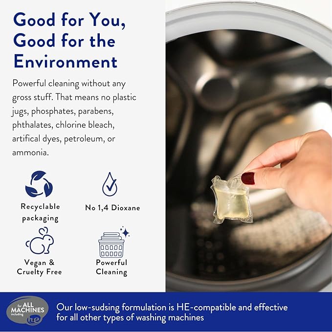 The Clean People Fragrance Free Laundry Detergent Pods - Hypoallergenic Laundry Pods - Ultra Concentrated, Recyclable Packaging, Stain Fighting - Fragrance Free, 96 Pack