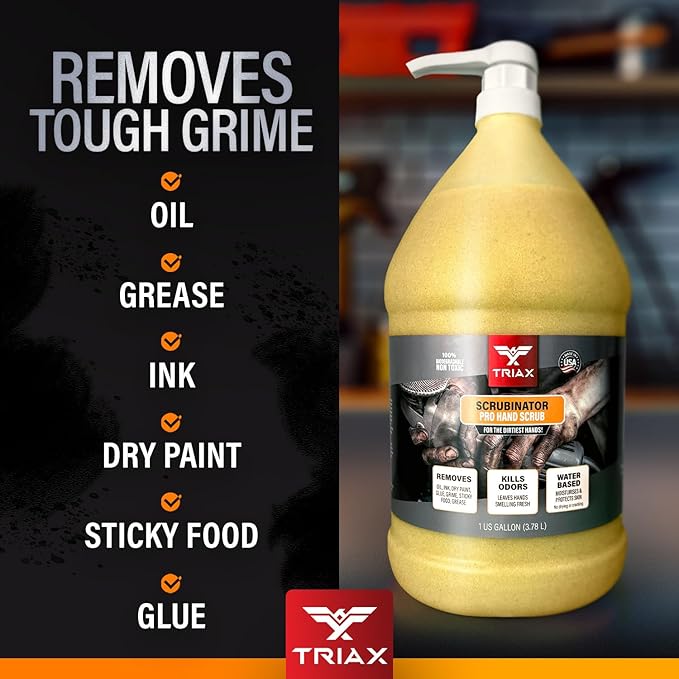 TRIAX Scrubinator - Heavy Duty Hand Scrub and Cleaner - Removes Tough Grease, Dirt, Grime, and Odors - No Toxic Solvents or Harsh Chemicals - Moisturizers to Protect Skin (16 Ounce)
