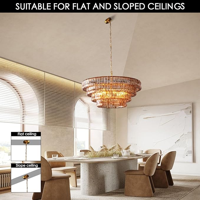 Large Chandelier, 36" Gold Chandelier for Dining Room, 6-Light Round Drum Kitchen Island Hanging Light Fixture Perfect for Living Room, Bedroom,Kitchen, Foyer