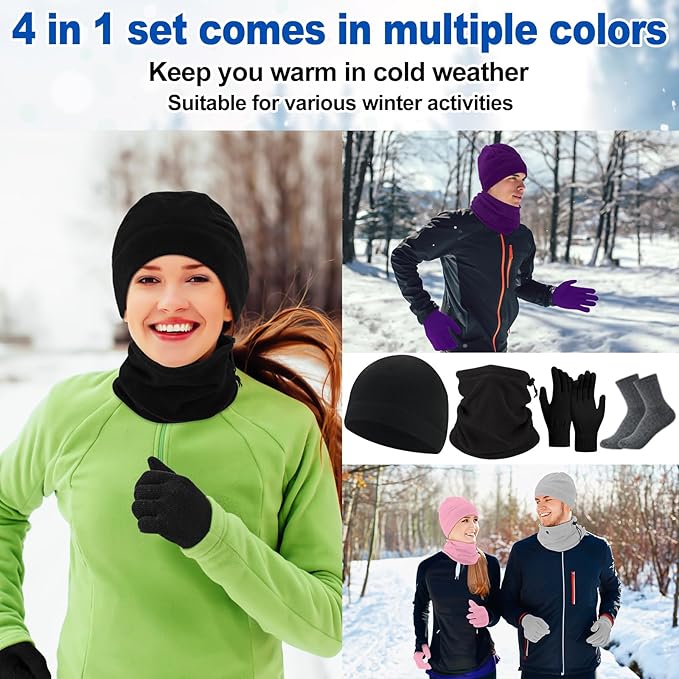Liitrsh 148 Pcs Bulk Winter Fleece Hats Gloves Scarf Sock Sets for Men Women, Beanies for Homeless Donation Charity Bundle