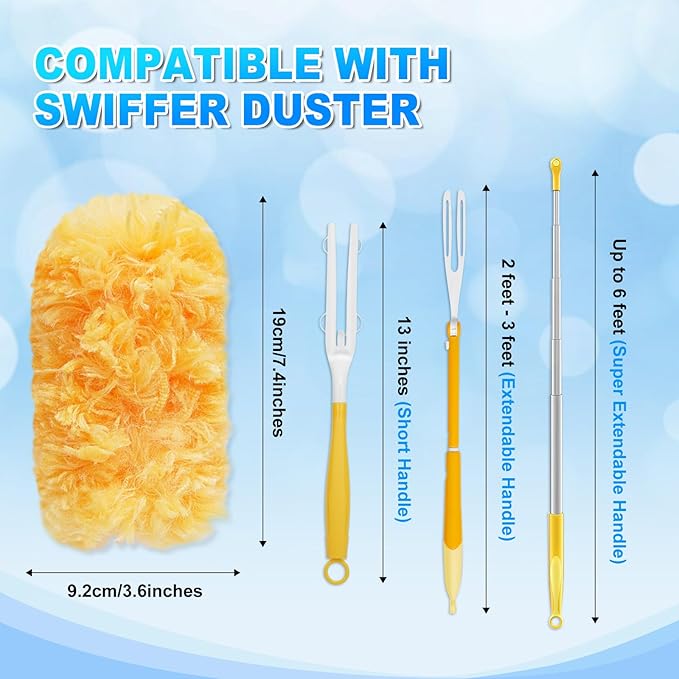 32 Count Duster Refill Compatible with Swiffer Duster Handle, 360° Heavy Duty Dusters Refills with 2 Detachable Handles Compatible with Swiffer Dusters for Cleaning, Blinds & Ceiling Fan