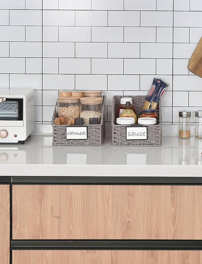 StorageWorks Wicker Baskets for Organizing, Pantry Organizers and Storage, Round Paper Rope Storage Basket for Pantry Shelves, Kitchen Counter, Gray, 2 Pack