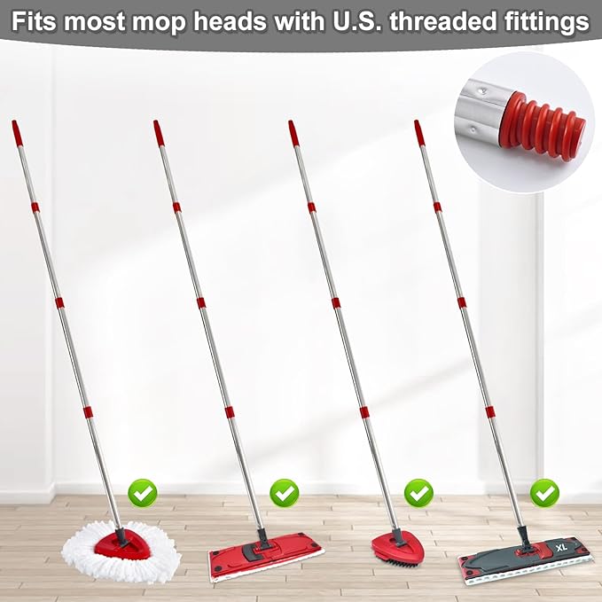 4-Section Spin Mop Handle Replacement, (30 to 58 inch) Stainless Steel Handle Easy Install, Resistant to Deformation, American Threaded Joint, Compatible with O-Ceda Spin Mop Easy Wring Spin Mop Head