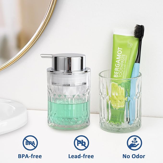 Bathroom Glass Soap Dispenser with Durable Rust-Proof Plastic Foam Pump Hand Lotion Dispenser Antislip Shampoo Kitchen 10oz