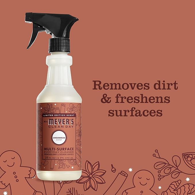 Mrs. MEYER'S CLEAN DAY Multi-Surface Everyday Cleaner, Limited Edition Gingerbread Scent, 16 Ounce Bottle (Pack of 3)