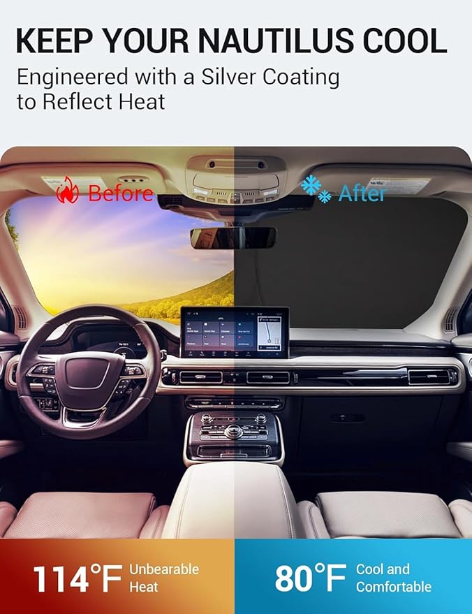 Proadsy 2025 Upgrade Windshield Sun Shade Custom Fit 2019-2023 Lincoln Nautilus 4-Layer Foldable Front Sunshade Protector Sun Visor Blocks UV Rays Keep Car Cooler